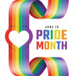 © ananaline - June is pride month - Long rainbow pride flag rolling and waving vertical with heart ring shape in the middle vector design
