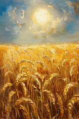 Wall Mural - Sunlit Wheat Field Painting, International Sun Day, the importance of solar energy, Sun’s contributions to life on Earth.