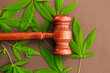 Marijuana and judge's gavel, concept of rights and law