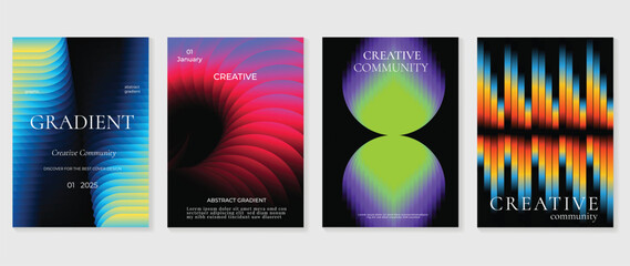 abstract gradient background vector set. minimalist style cover template with vibrant perspective 3d