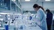 Wide angle of a modern laboratory showcasing researchers at work, focusing on a diverse array of lab activities from chemical analysis to biological studies, AI Generative