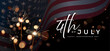 4th of July banner with US flag and sparkler fireworks