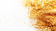 Abstract gold particle scattered on white background, luxury dot pattern. 3D illustration.	