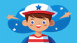 A young boy wearing a captains hat a broad grin on his face as he gets his painted with a trail of blue stars leading up to a bold red and white. Vector illustration