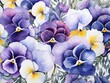 Elegant array of pansies in a watercolor vector design, ideal for seamless wallpaper and boutique paper goods ,  vector and illustration