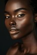 © Sasint - Elegant portrait of an African American woman with luminous, smooth skin and light makeup, captured in a high-end fashion studio