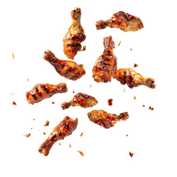 floated Barbecue chicken falling isolate on transparency background PNG