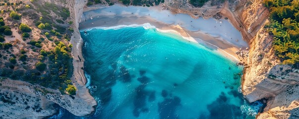 Wall Mural - Aerial Drone view of the Mizithres Beach, Zakynthos in Greece.