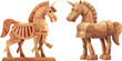 Trojan horse. Wooden scratch statue of ancient troy and history greece war, mythical monument trojans old horses