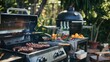 © Nisit - An outdoor kitchen setup featuring a high-end grill with BBQ tools