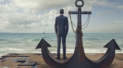 Businessman with anchor in business concept.