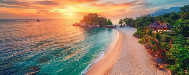 Wall Mural - Magical Sunset Beach in Asia. Dream getaway Resort. Romance concept.