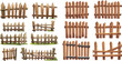 Wooden fencing. Cartoon fences wood bars materials, farm or ranch palisade fence timber balustrade