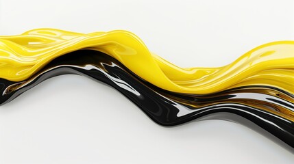 Single yellow and black abstract flowing liquid 3d wave stripe on white background