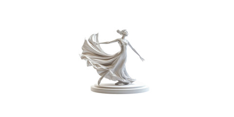 A beautiful, slender female figure in an elegant dress is gracefully dancing on the stage of ballet. The sculpture captures her graceful movements and flowing fabric with meticulous detail in the styl