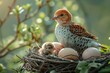 Bird sitting in a nest and hatching eggs. wildlife life and environment concept.
