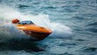 Orange Speed Boat Cutting Through Waves - Nautical Vessel and Sailing Adventure, Sports Race