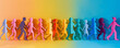 Colorful paper people silhouette chain on gradient background