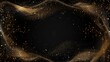 Luxurious gold dust particles flying on black background and text space