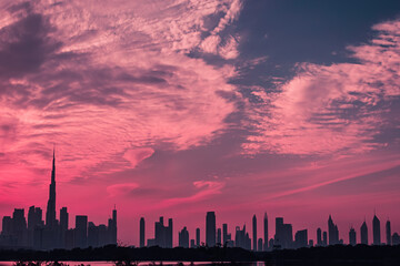 Wall Mural - sunset over the Dubai city, panoramic view of the  city during sunset