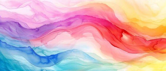 Wall Mural - Abstract watercolor painting paint ink liquid fluid painted waves texture colorful background banner - Bold colors, rainbow color swirls wave on paper