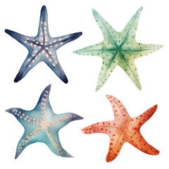 Wall Mural - set of cute starfish watercolor clipart hand drawn transparent background