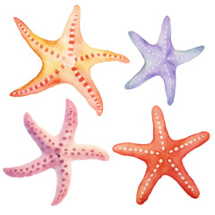 Wall Mural - set of cute starfish watercolor clipart hand drawn transparent background
