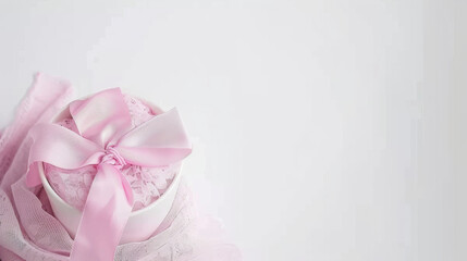 Wall Mural - A white box with a pink ribbon on top. The ribbon is tied in a bow