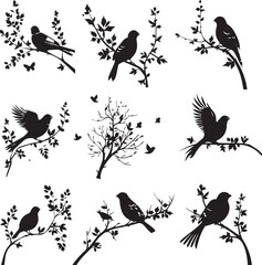 Poster - set of birds silhouettes