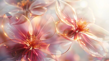 Wall Mural - Ethereal Digital Art Flowers with Luminescent Petals and Soft Bokeh