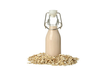 Wall Mural - PNG, Bottle of milk and oatmeal, isolated on white background