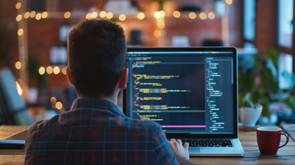 In a minimalist workspace bathed in natural light, a developer's laptop screen serves as a portal to the digital realm, each line of code a brushstroke in the canvas of web develop