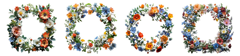 Wall Mural - collection of round natural frames with leaf and flower patterns, generated ai