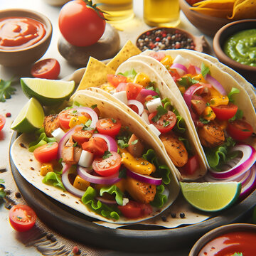 Close-up on delicious tacos, isolated on a White background, photorelistic
