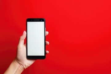 Wall Mural - Mockup image of a person hand holding mobile phone with blank white screen