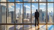 © Ilia Nesolenyi - Wealthy businessman standing by floor-to-ceiling window, looking out at city skyline