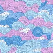 Beautiful wavy pattern in pink, blue, and purple hues, AI-generated.