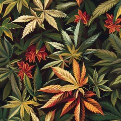 Wall Mural - Background of cannabis leaves pattern, AI-generated.