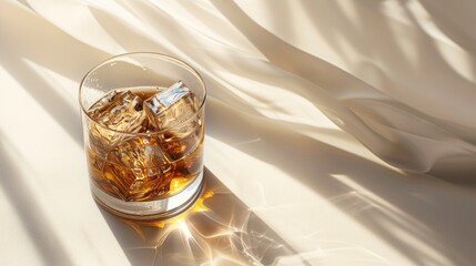 A glass filled with ice cubes resting on a table surface