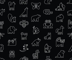 Wall Mural - Seamless pattern with Animals logos. Animal logo set. Icon design
