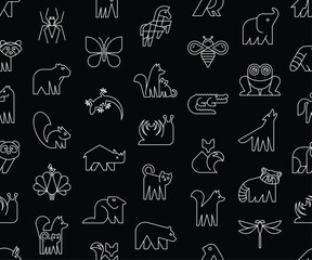 Wall Mural - Seamless pattern with Animals logos. Animal logo set. Icon design
