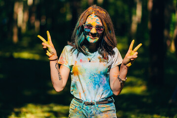 Festival of colors Holi. Portrait of a young happy girl