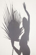 Creative Shadow of Woman with Palm Frond on White Wall
