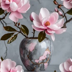 Poster - AI generated illustration of a vase on a table with a pink flower bouquet