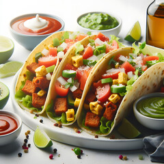 Wall Mural - Close-up on delicious tacos, isolated on a White background, photorelistic
