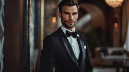 Wall Mural - Handsome Groom in tuxedo or suit ready for the wedding to take the love of his life Generative AI