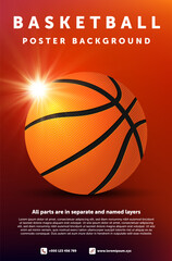 Wall Mural - Basketball poster template with ball with shiny flash