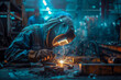 Welder at work with bright sparks flying