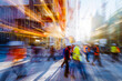 Construction workers in motion blur at site
