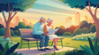 Serene Elderly Couple Reading Together in Park at Sunset